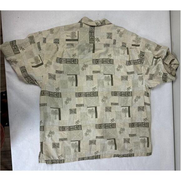 100% Silk Joseph & Feiss Hawaiian Shirt Palm Trees Cream Color - Size XL - Picture 2 of 8